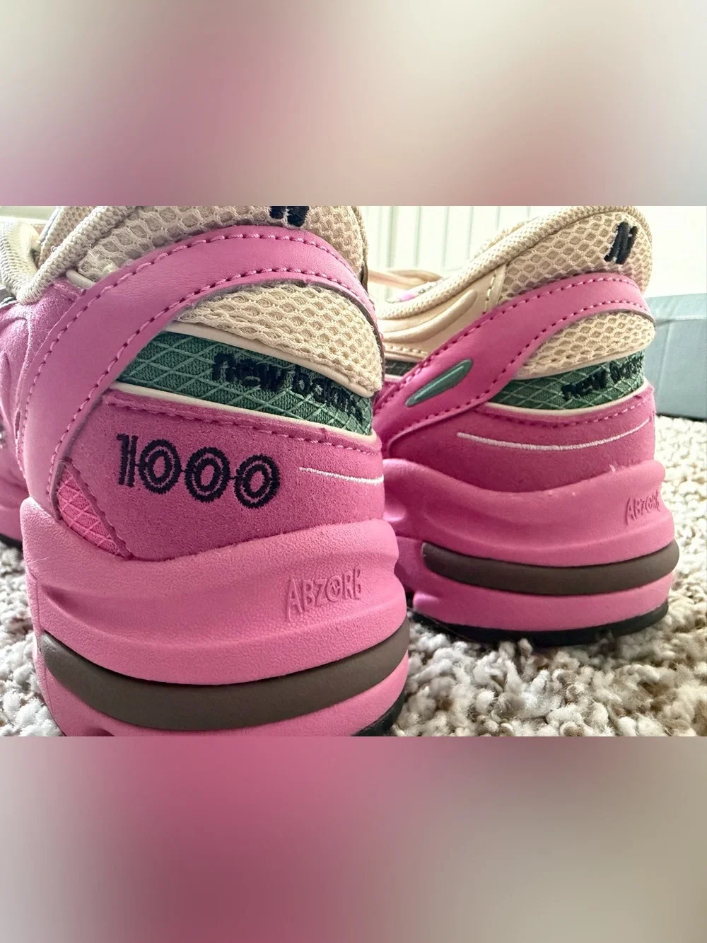 New Balance 1000 Pink Green Cream Running Sneakers - Picture 8 of 10